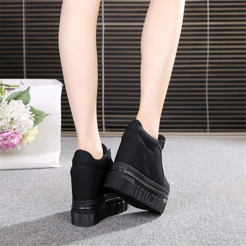 ACE SHOCK Women Fashion Platform Sneakers Wide Width High Hidden Heel Wedge Walking Shoes (7, Without Flower Black) - Image 5